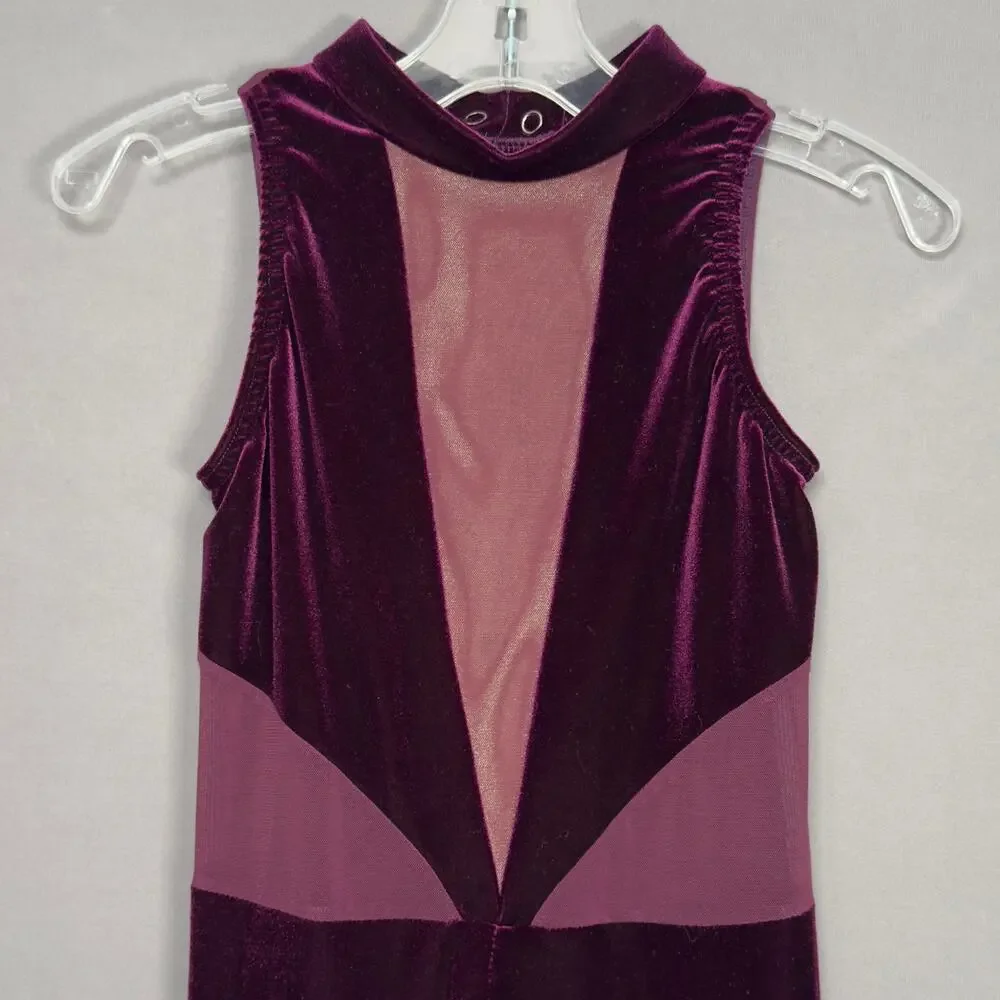 KELLE Shifting Lines Merlot Deep Red Mock Neck Unitard Bodysuit Medium Child MC